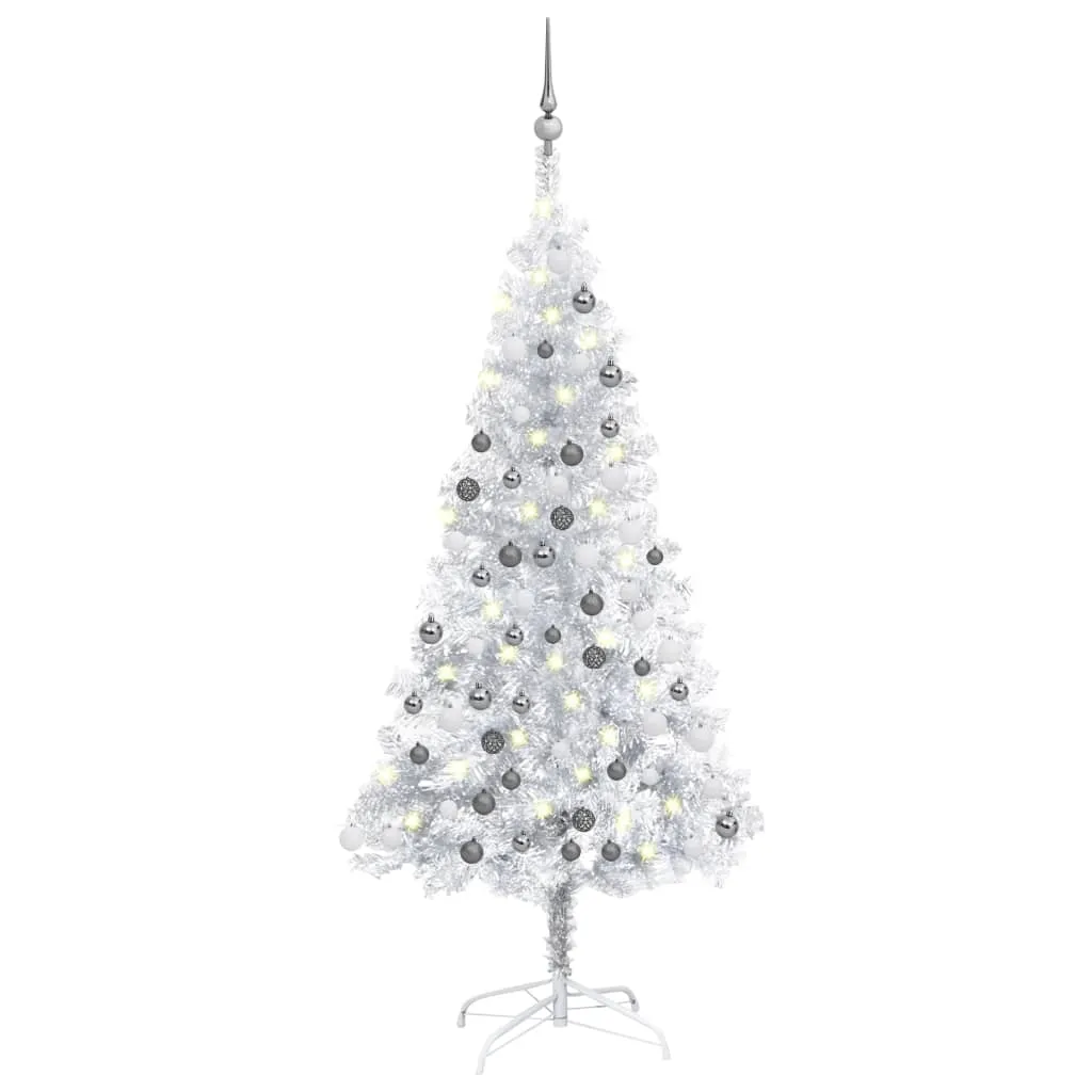 vidaXL Albero di Natale Preilluminato con Palline Argento 150 cm PET