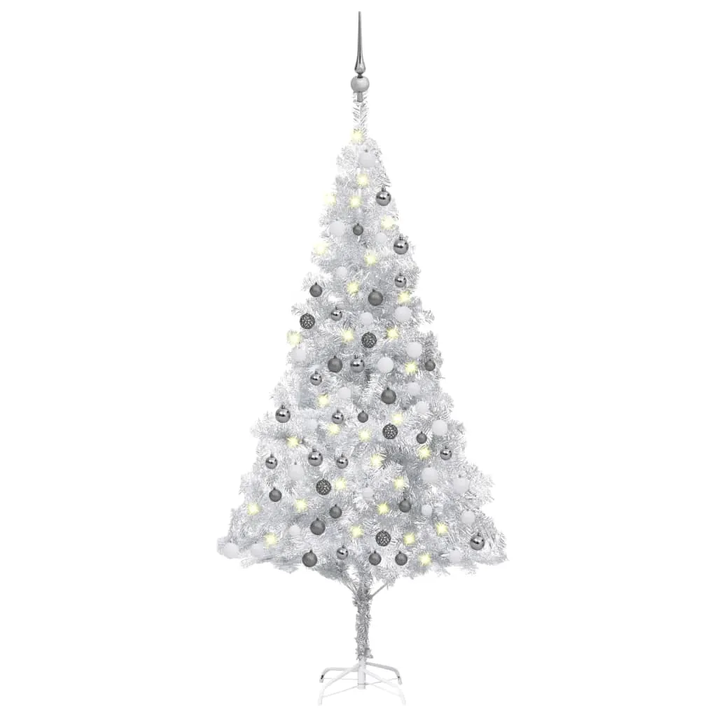 vidaXL Albero di Natale Preilluminato con Palline Argento 180 cm PET