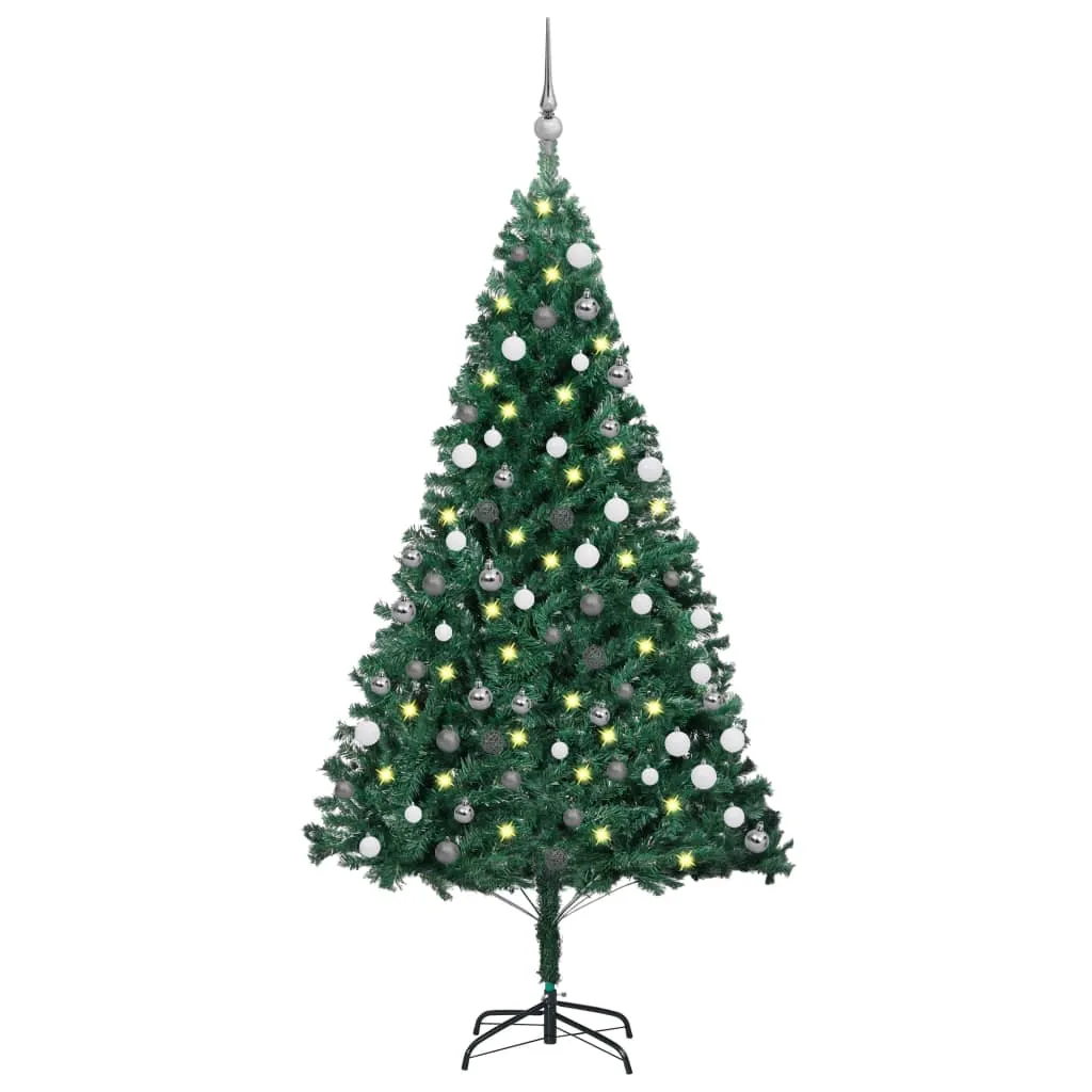 vidaXL Albero di Natale Preilluminato con Palline Verde 150 cm PVC