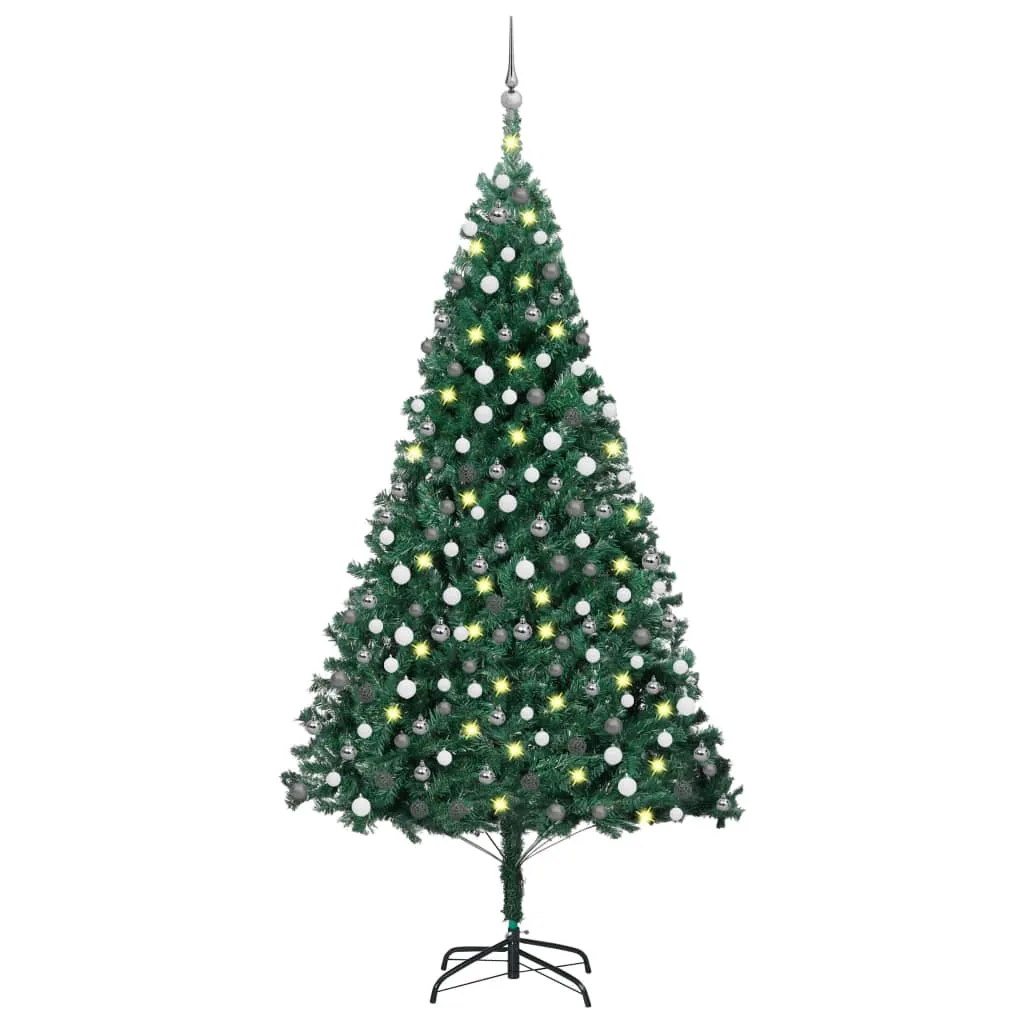 vidaXL Albero di Natale Preilluminato con Palline Verde 210 cm PVC