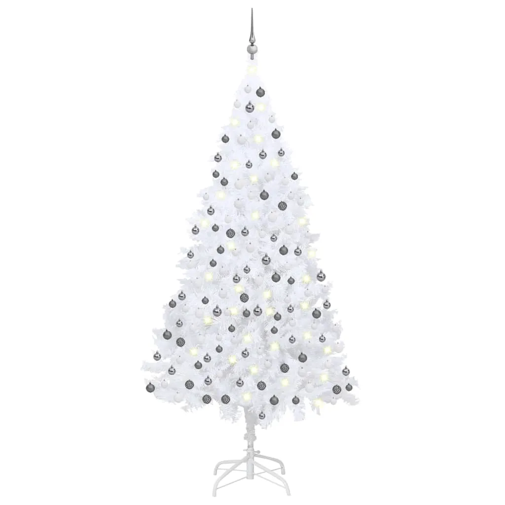 vidaXL Albero di Natale Preilluminato con Palline Bianco 210 cm PVC