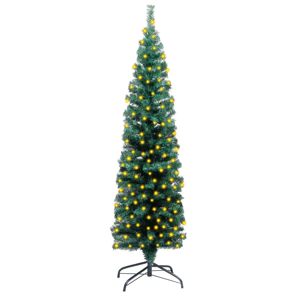 vidaXL Albero di Natale Sottile Preilluminato con Supporto Verde 120cm