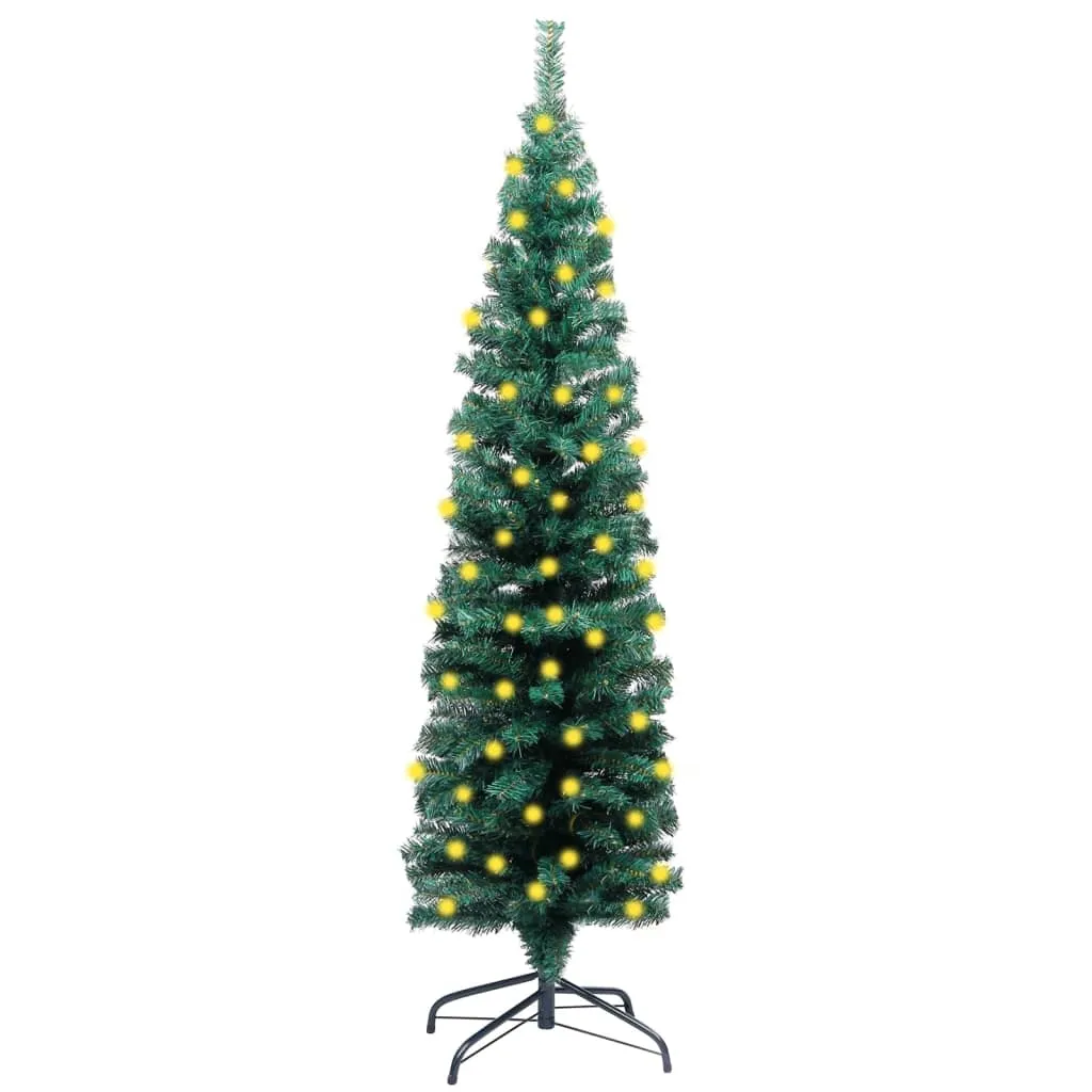 vidaXL Albero di Natale Sottile Preilluminato con Supporto Verde 150cm