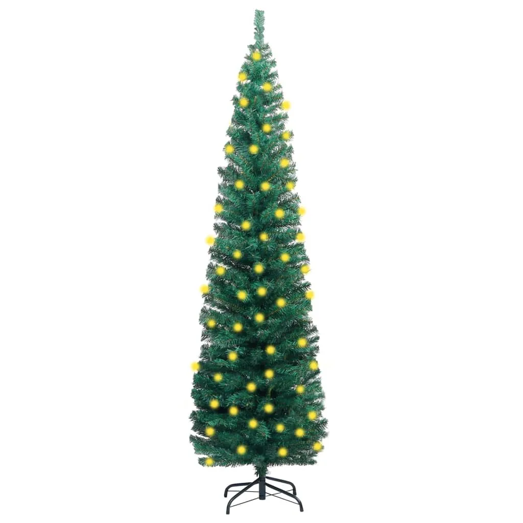 vidaXL Albero di Natale Sottile Preilluminato con Supporto Verde 210cm