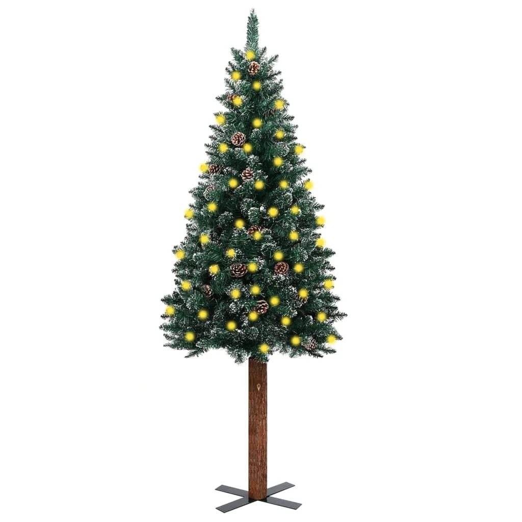 vidaXL Albero di Natale Sottile con Legno Vero e Neve Verde 150 cm