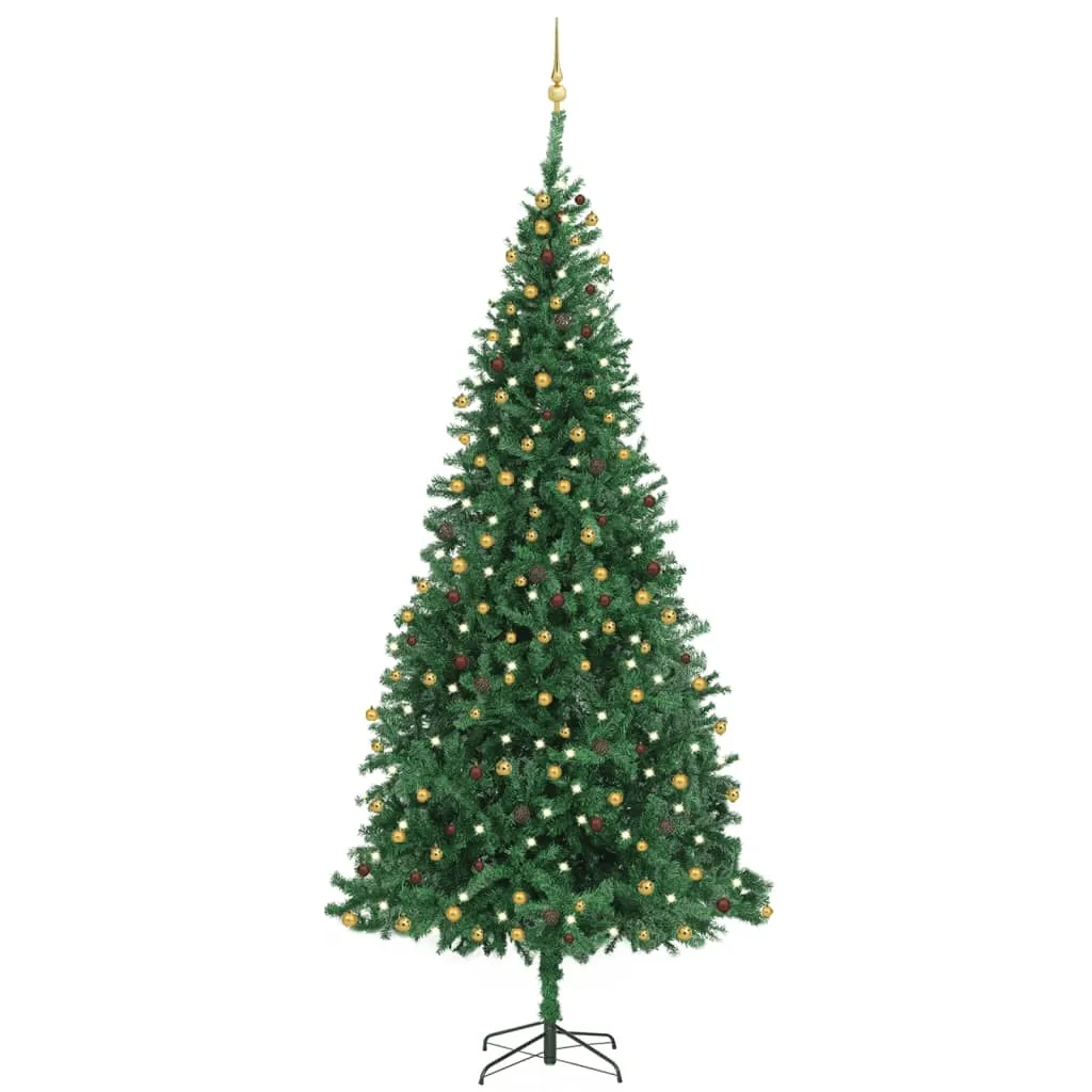 vidaXL Albero di Natale Preilluminato con Palline e LED Verde 300 cm