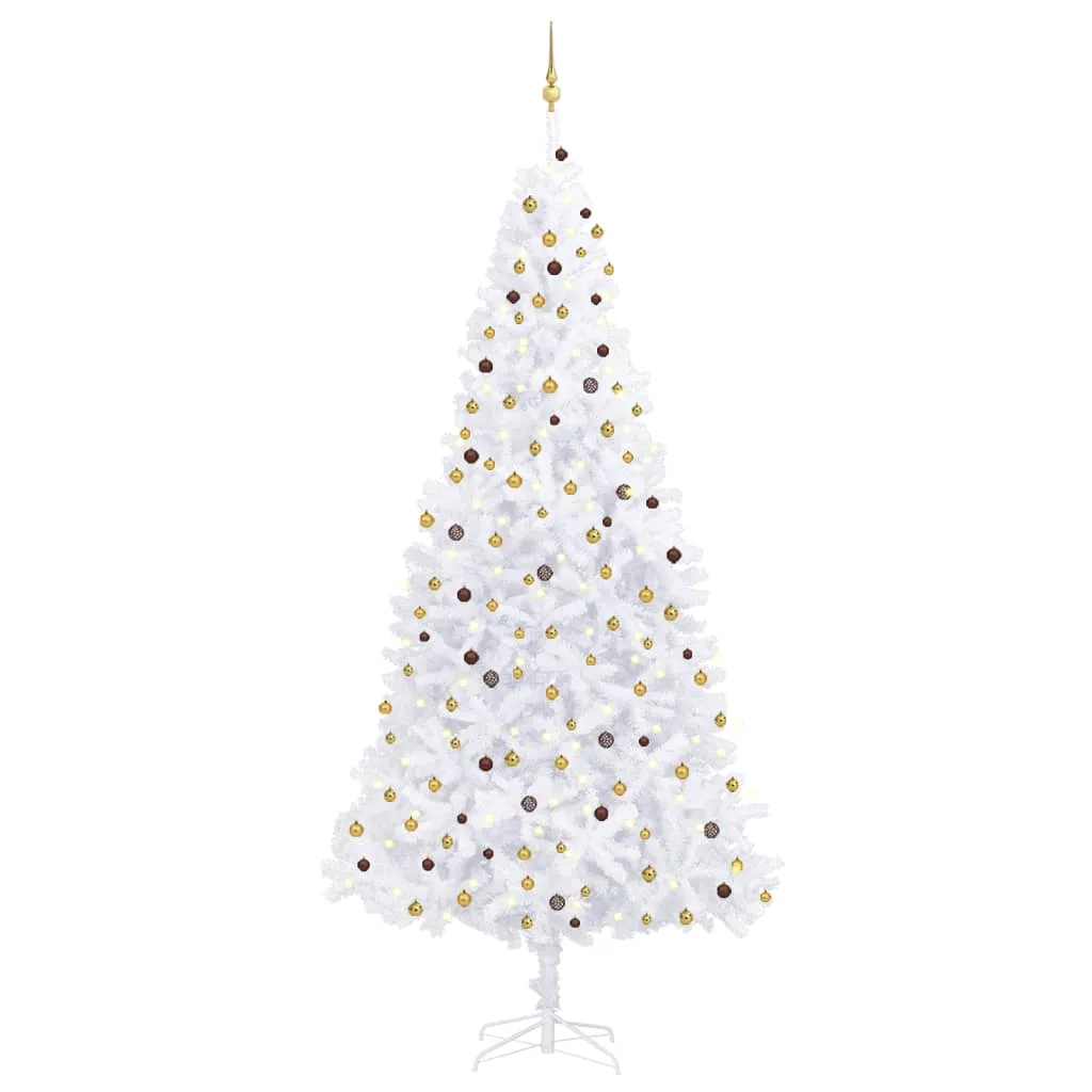 vidaXL Albero di Natale Preilluminato con Palline e LED Bianco 300 cm