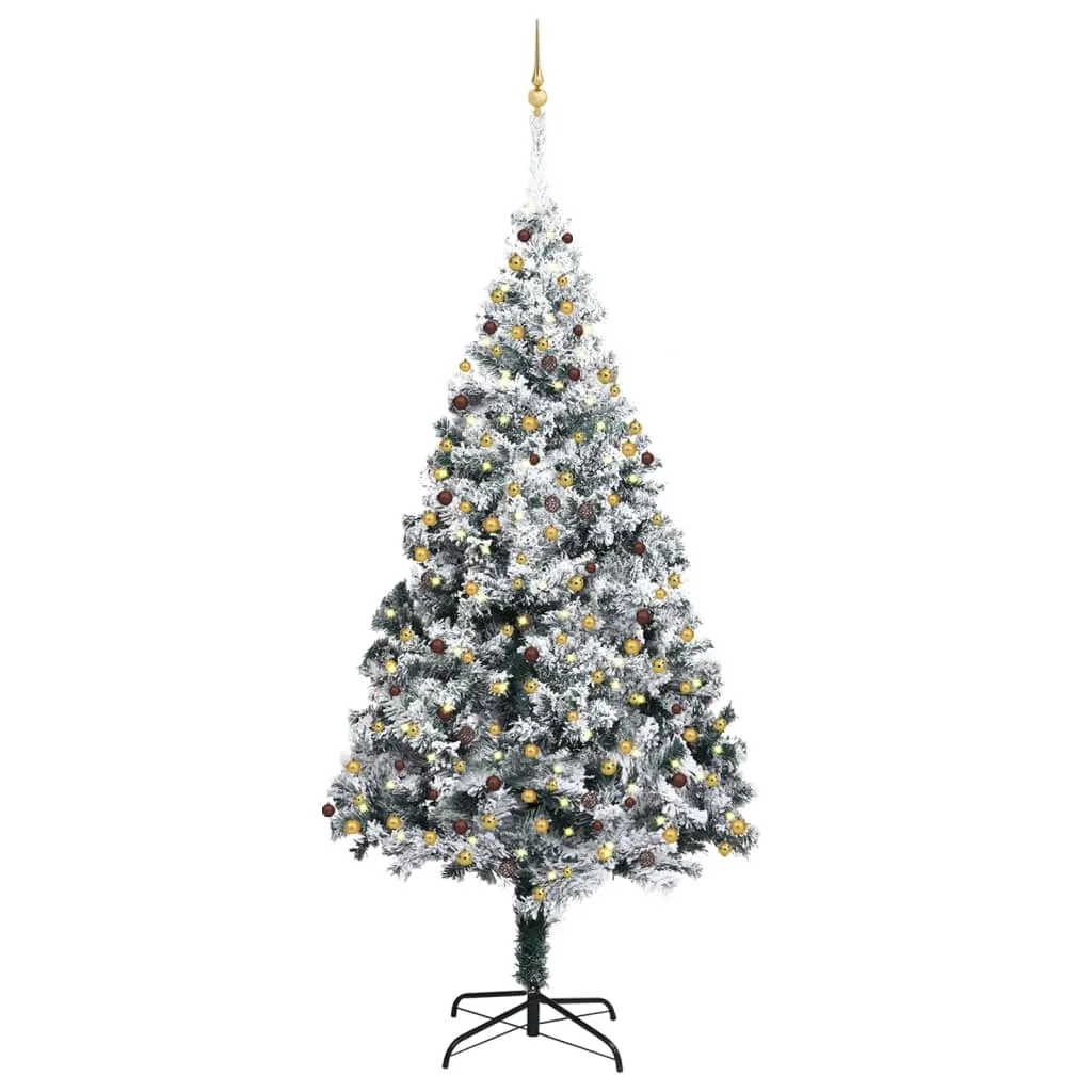 vidaXL Albero Natale Artificiale con LED Palline e Neve 300 cm Verde