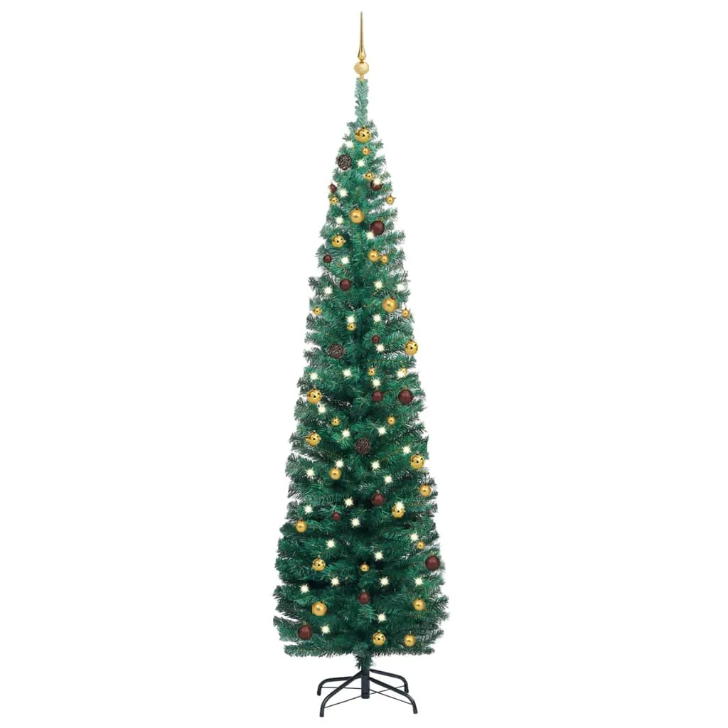 vidaXL Albero di Natale Preilluminato Sottile con Palline Verde 240 cm