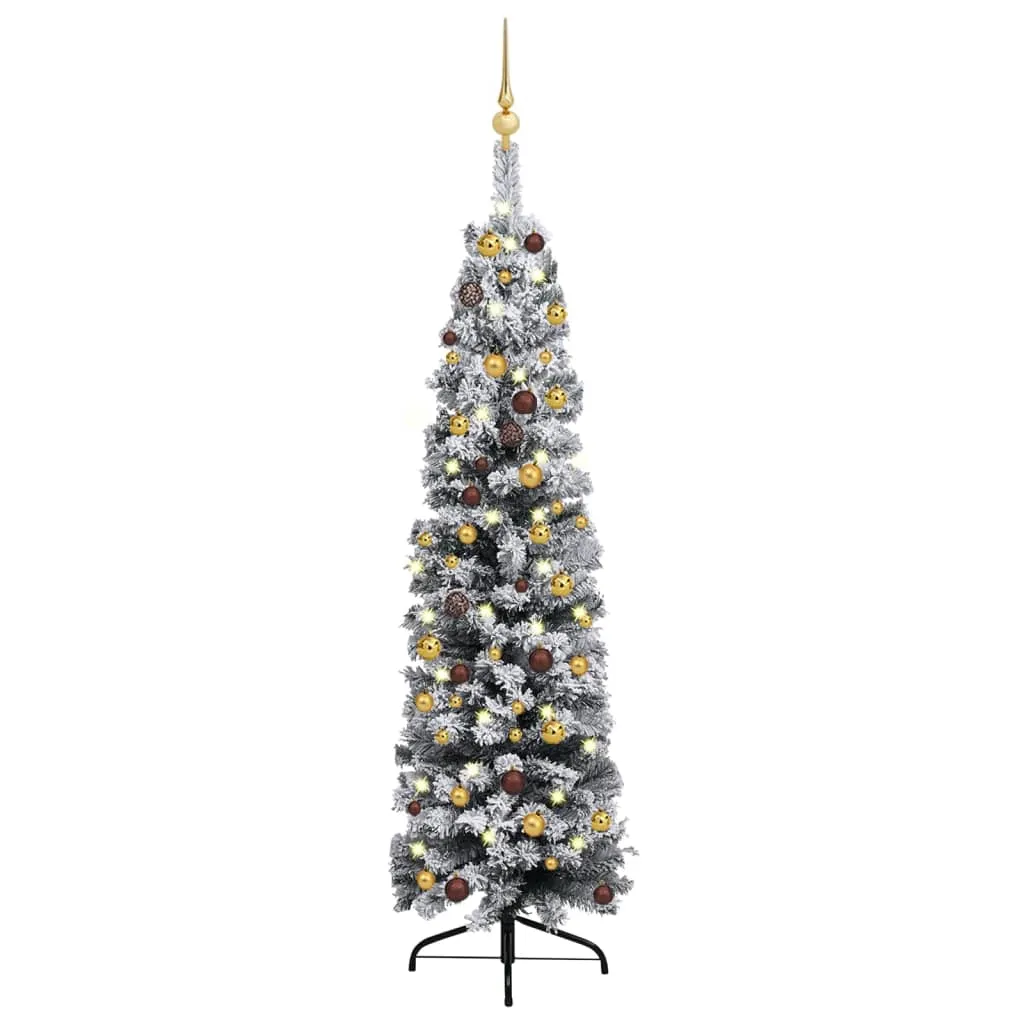 vidaXL Albero di Natale Sottile Preilluminato con Palline Verde 150 cm