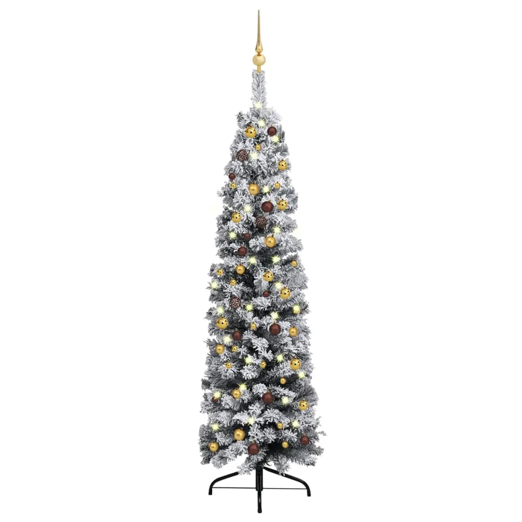 vidaXL Albero di Natale Sottile Preilluminato con Palline Verde 180 cm