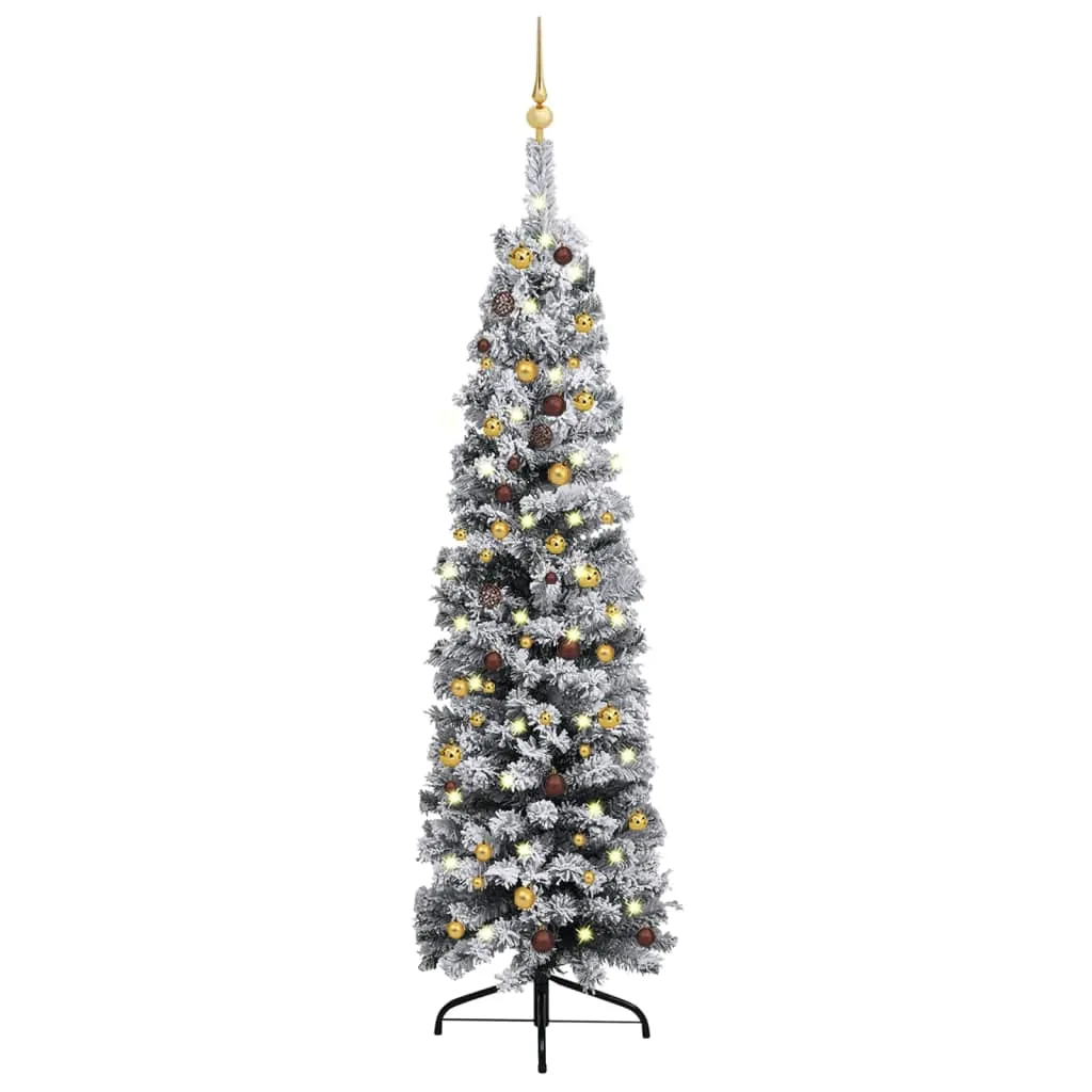 vidaXL Albero di Natale Sottile Preilluminato con Palline Verde 210 cm