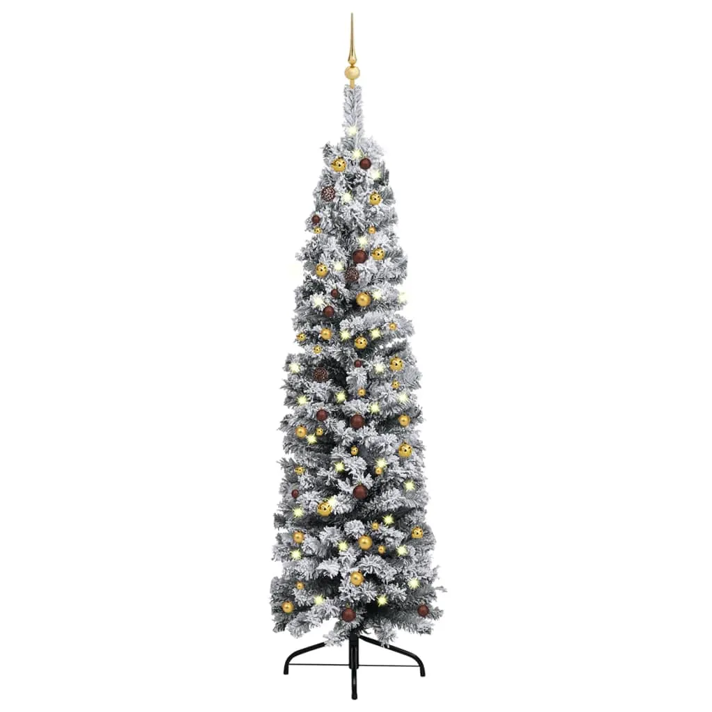 vidaXL Albero di Natale Preilluminato Sottile con Palline Verde 240 cm