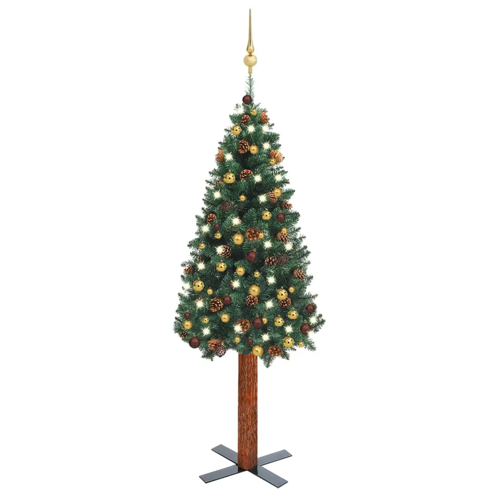 vidaXL Albero di Natale Sottile Preilluminato con Palline Verde 150 cm