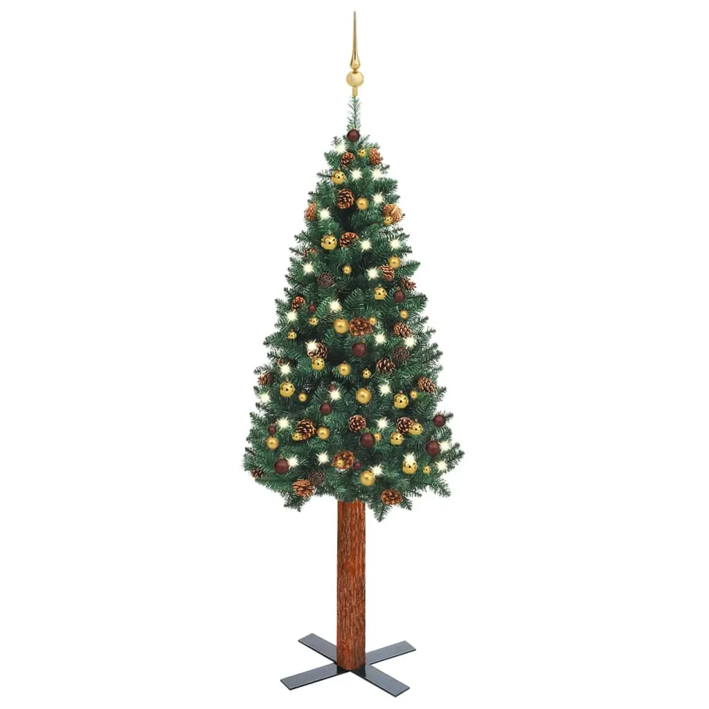 vidaXL Albero di Natale Sottile Preilluminato con Palline Verde 180 cm