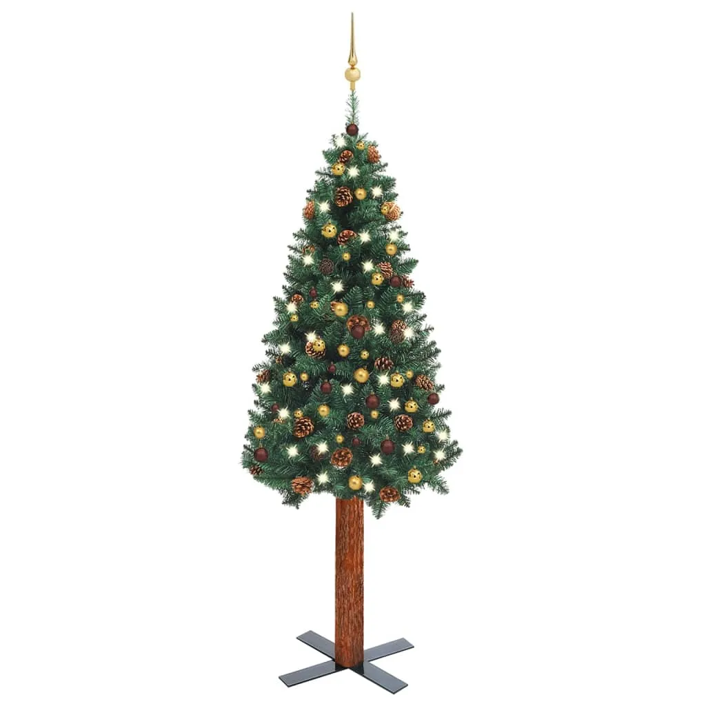 vidaXL Albero di Natale Sottile Preilluminato con Palline Verde 210 cm