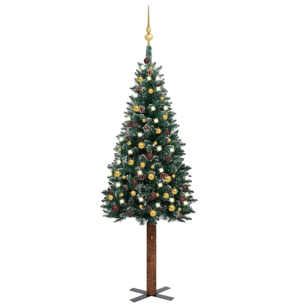 vidaXL Albero di Natale Sottile Preilluminato con Palline Verde 150 cm