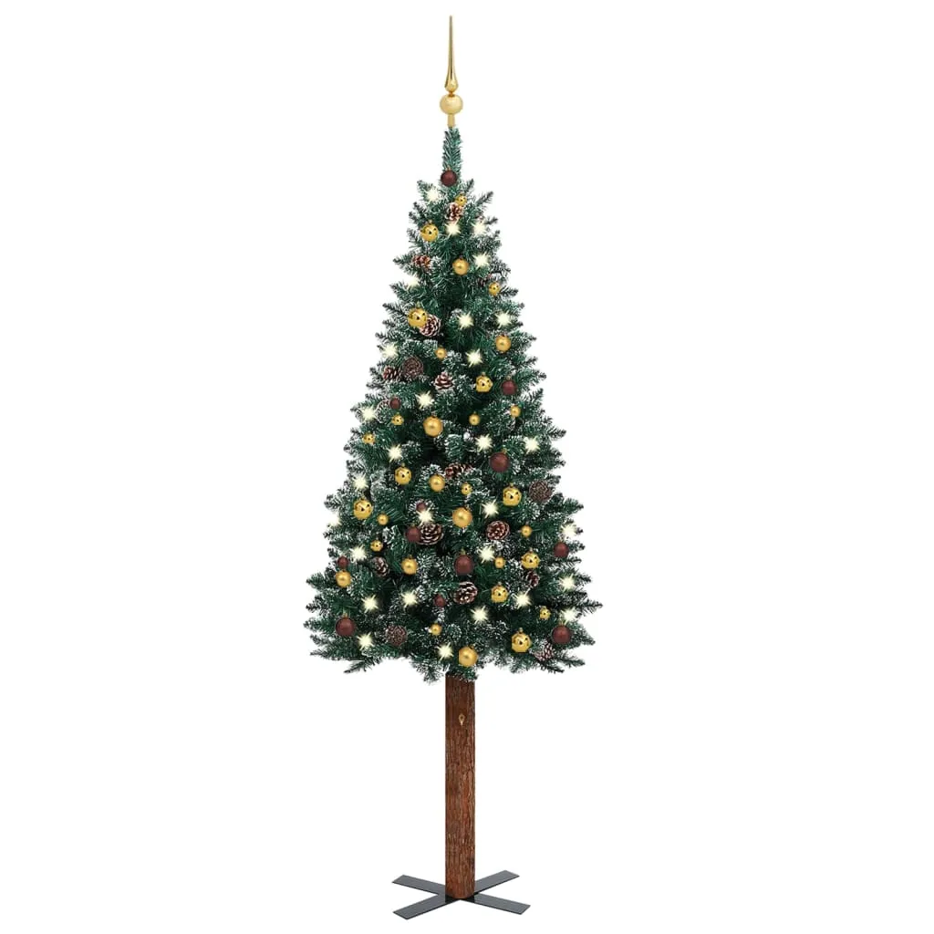 vidaXL Albero di Natale Sottile Preilluminato con Palline Verde 180 cm