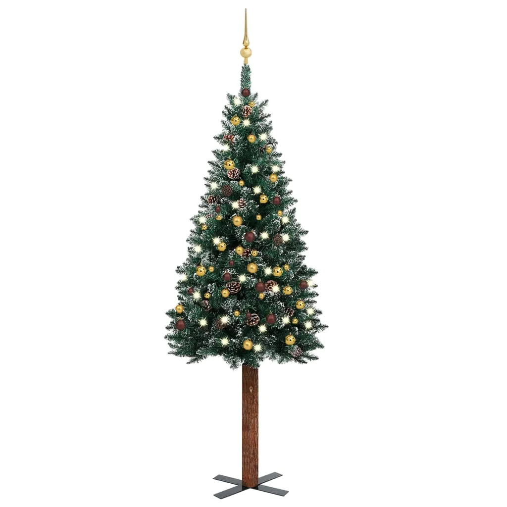 vidaXL Albero di Natale Sottile Preilluminato con Palline Verde 210 cm