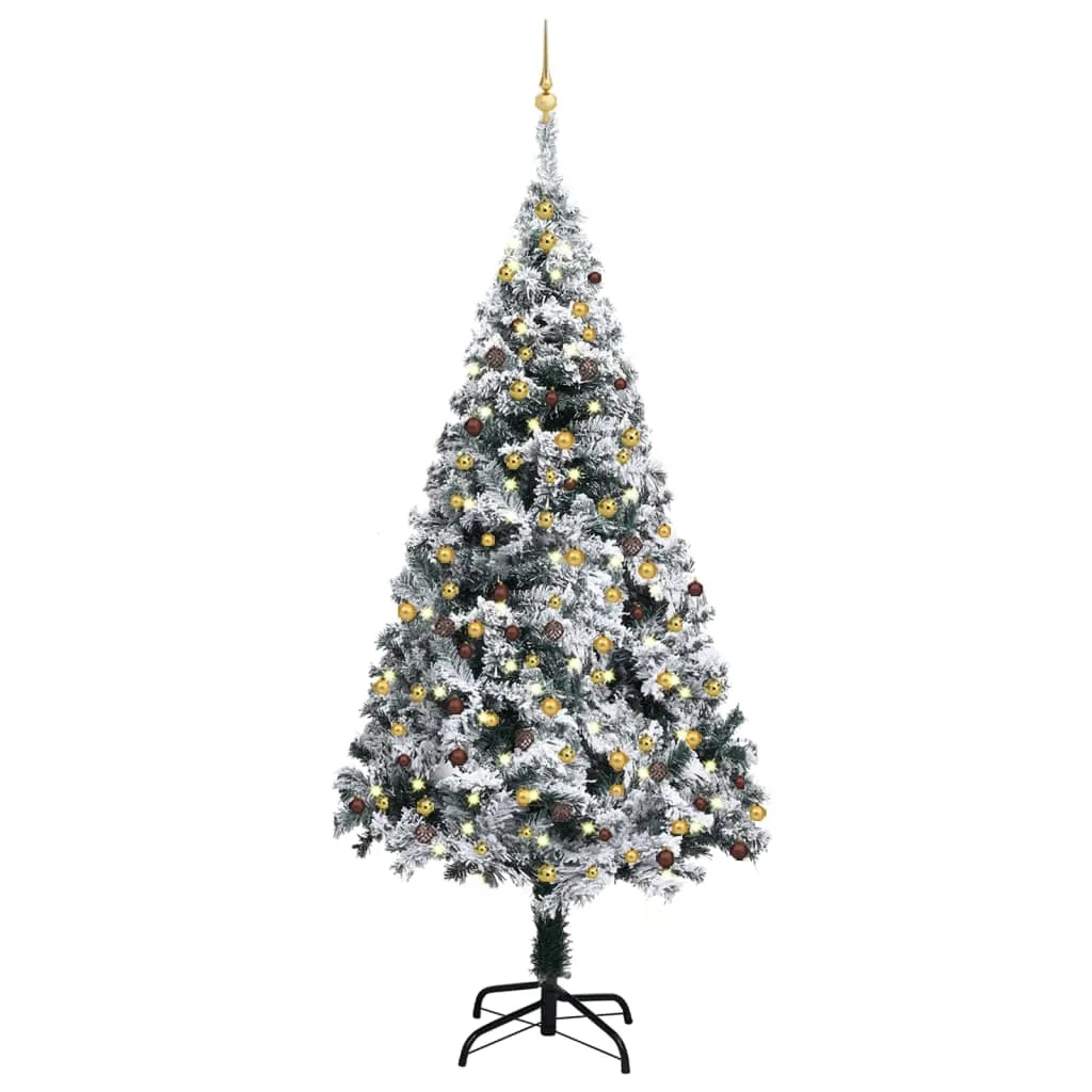 vidaXL Albero di Natale Preilluminato con Palline Verde 210 cm PVC