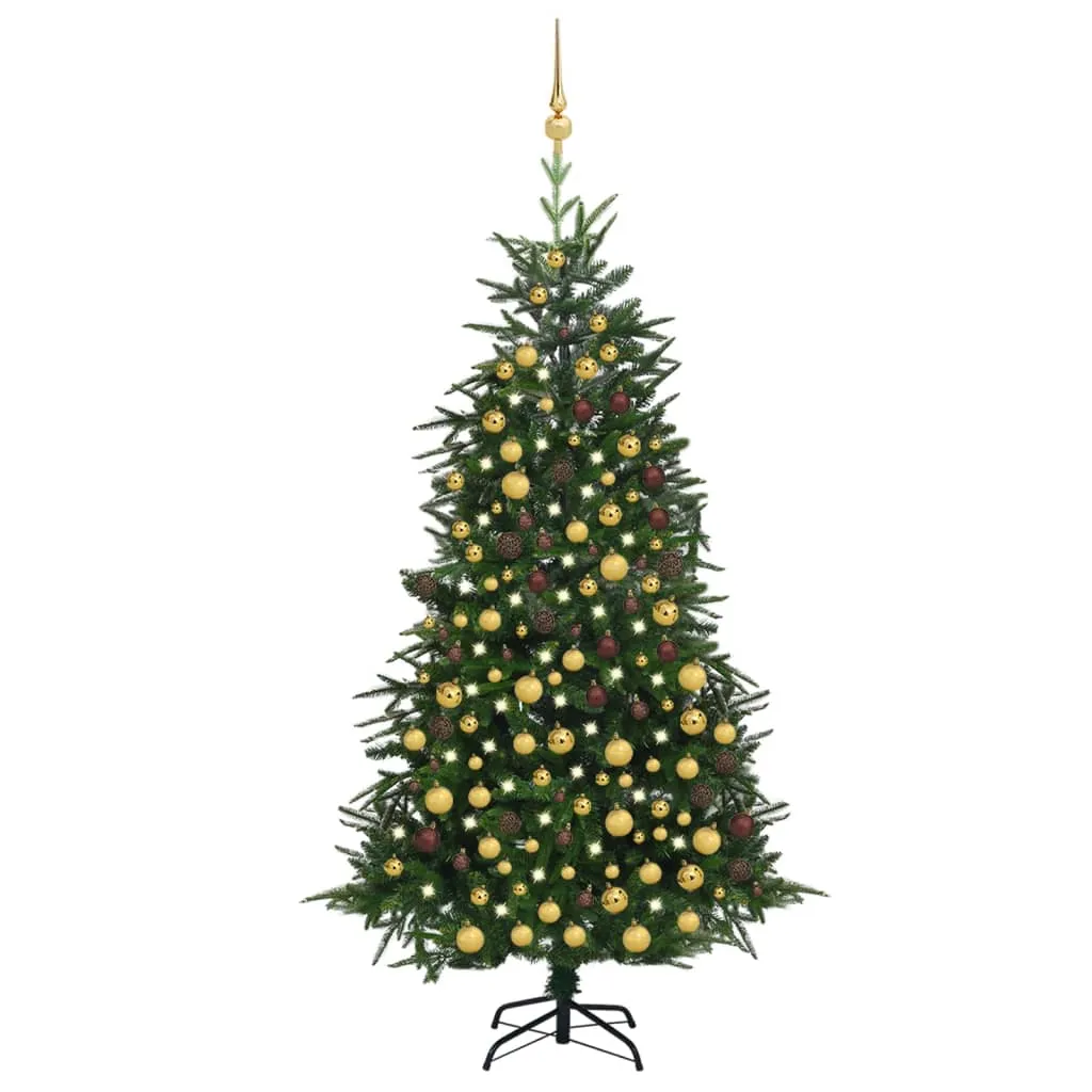 vidaXL Albero Natale Artificiale con LED Palline Verde 210 cm PVC e PE