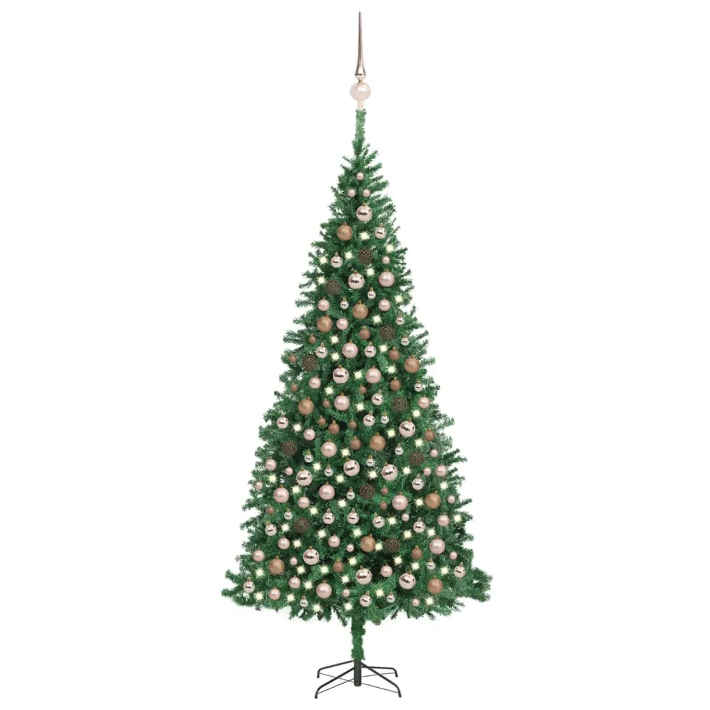 vidaXL Albero di Natale Preilluminato con Palline e LED Verde 300 cm