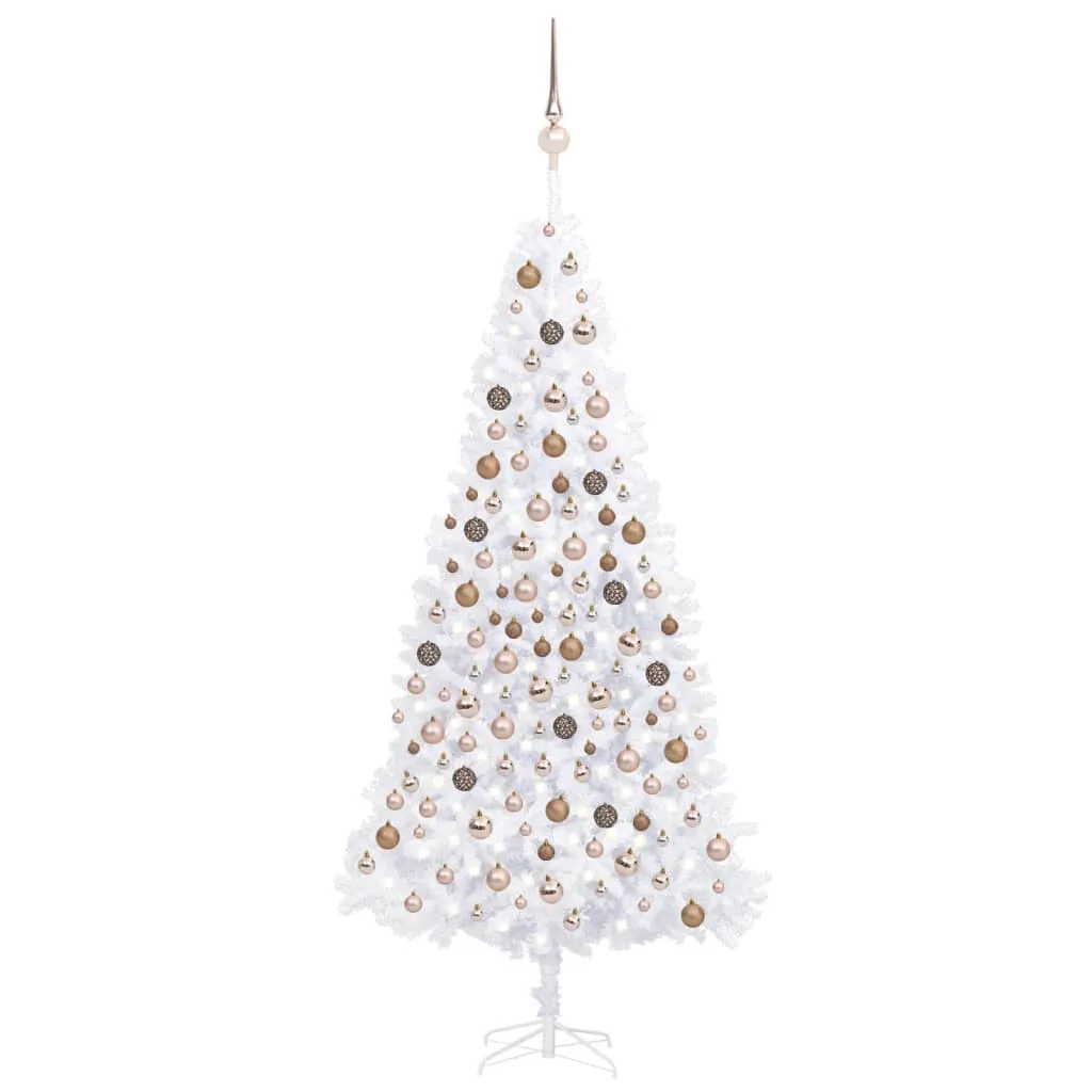 vidaXL Albero di Natale Preilluminato con Palline e LED Bianco 300 cm