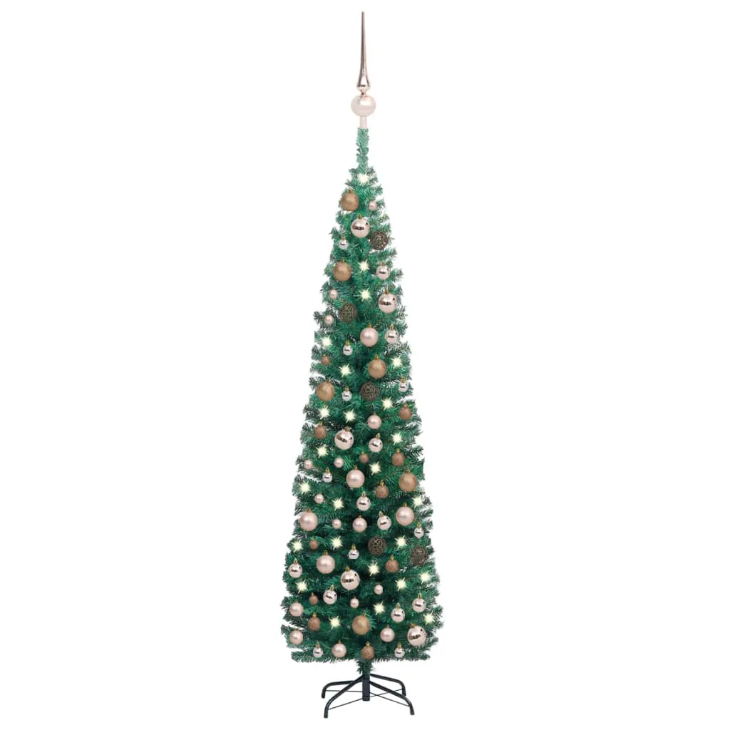 vidaXL Albero di Natale Preilluminato Sottile con Palline Verde 240 cm