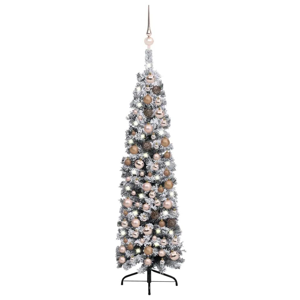 vidaXL Albero di Natale Sottile Preilluminato con Palline Verde 150 cm