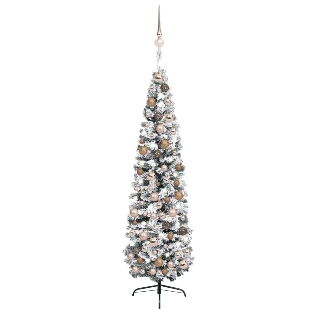 vidaXL Albero di Natale Sottile Preilluminato con Palline Verde 180 cm