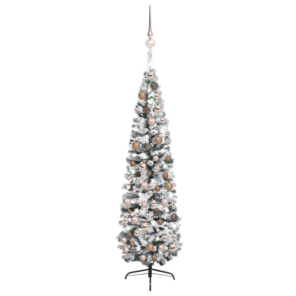 vidaXL Albero di Natale Sottile Preilluminato con Palline Verde 210 cm