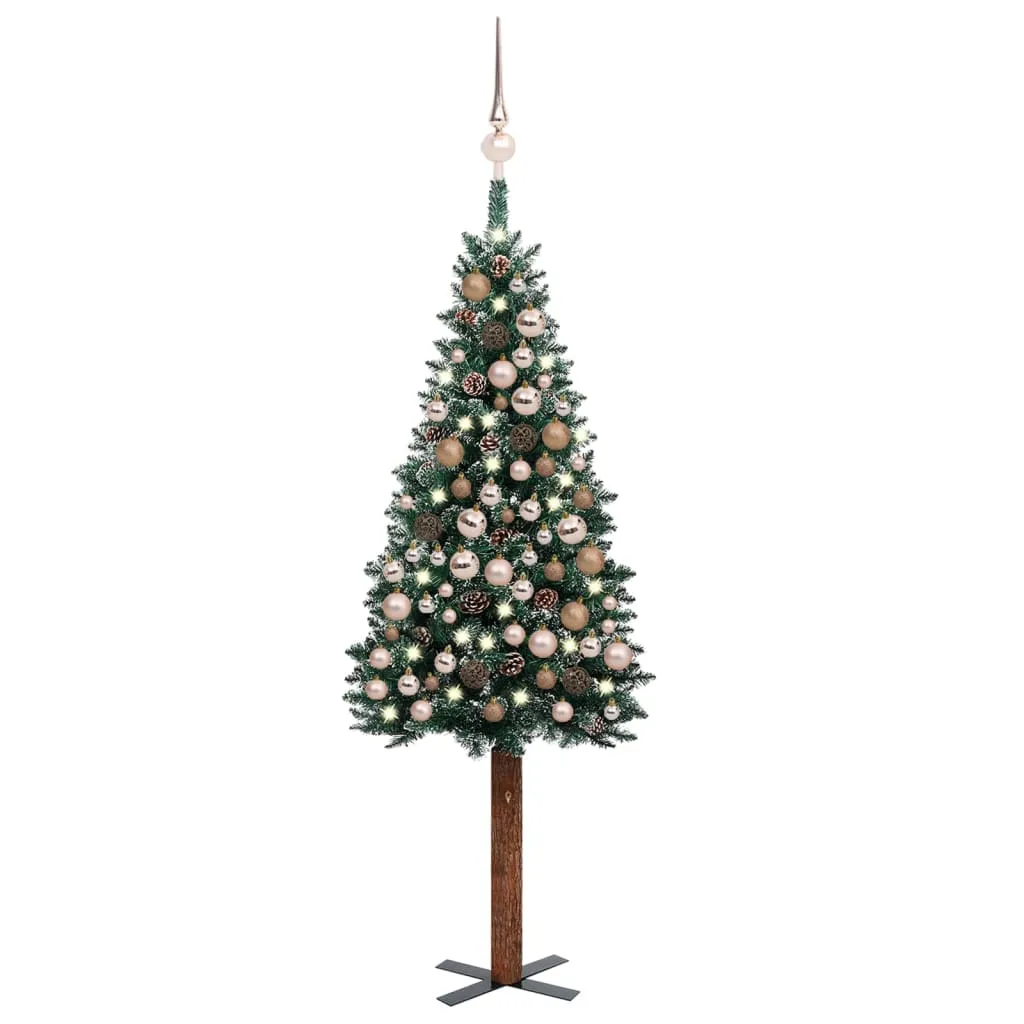 vidaXL Albero di Natale Sottile Preilluminato con Palline Verde 180 cm