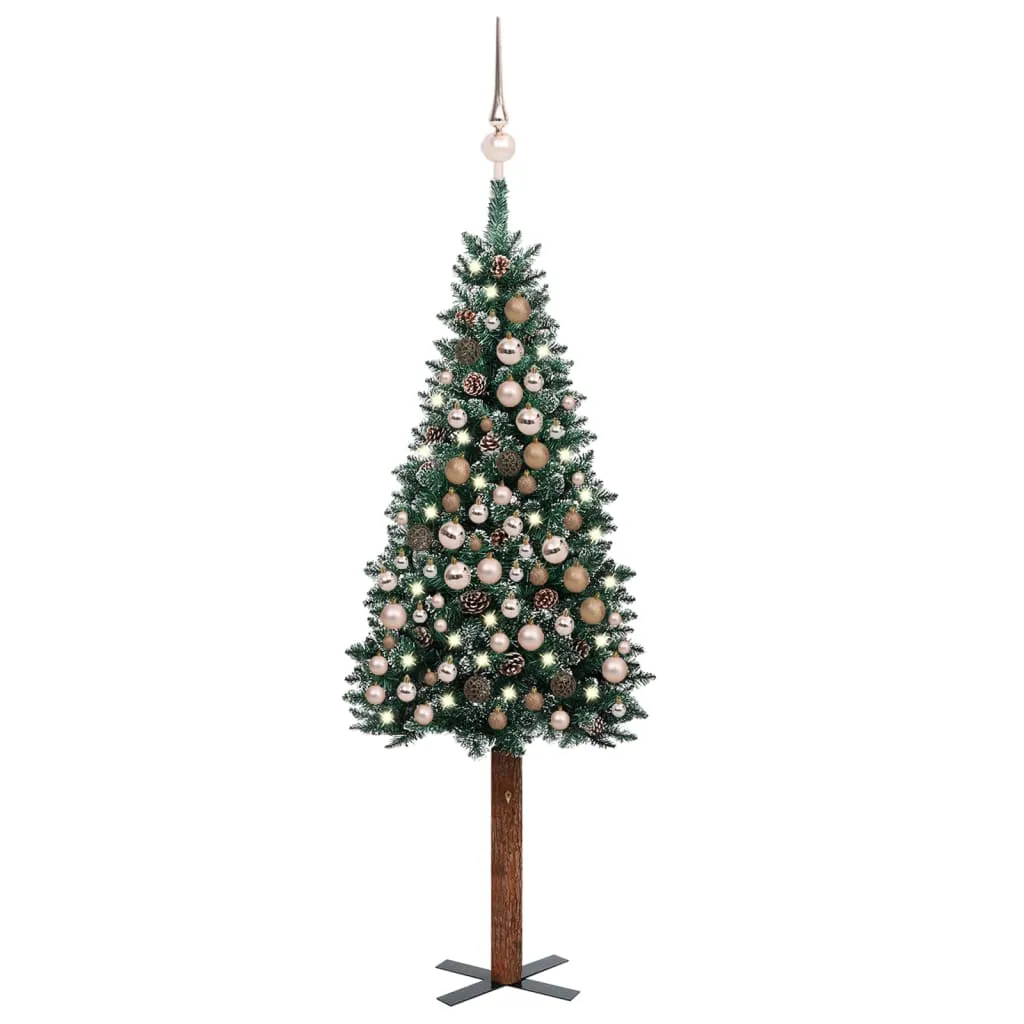 vidaXL Albero di Natale Sottile Preilluminato con Palline Verde 210 cm