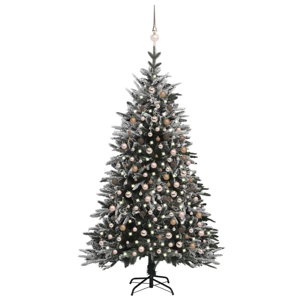 vidaXL Albero Natale Artificiale con LED Palline e Neve 210cm PVC e PE