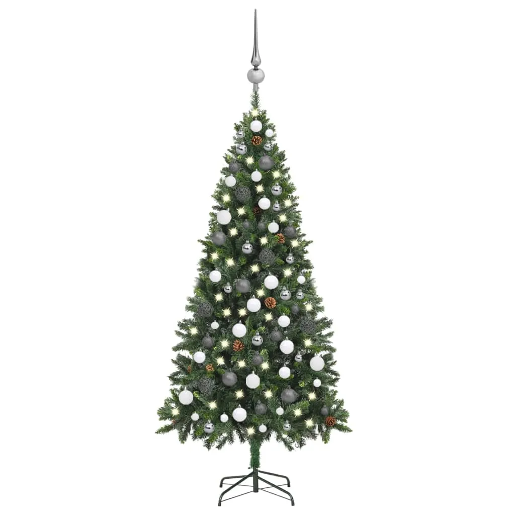 vidaXL Albero di Natale Preilluminato con Palline e Pigne 180 cm