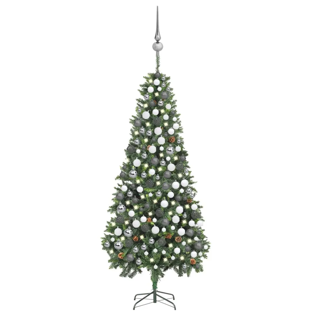 vidaXL Albero di Natale Preilluminato con Palline e Pigne 210 cm