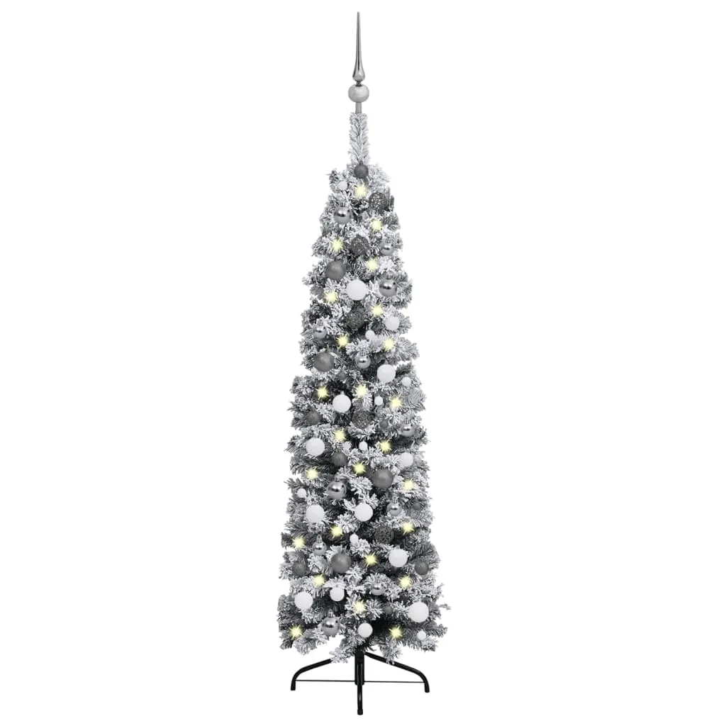 vidaXL Albero di Natale Sottile Preilluminato con Palline Verde 150 cm