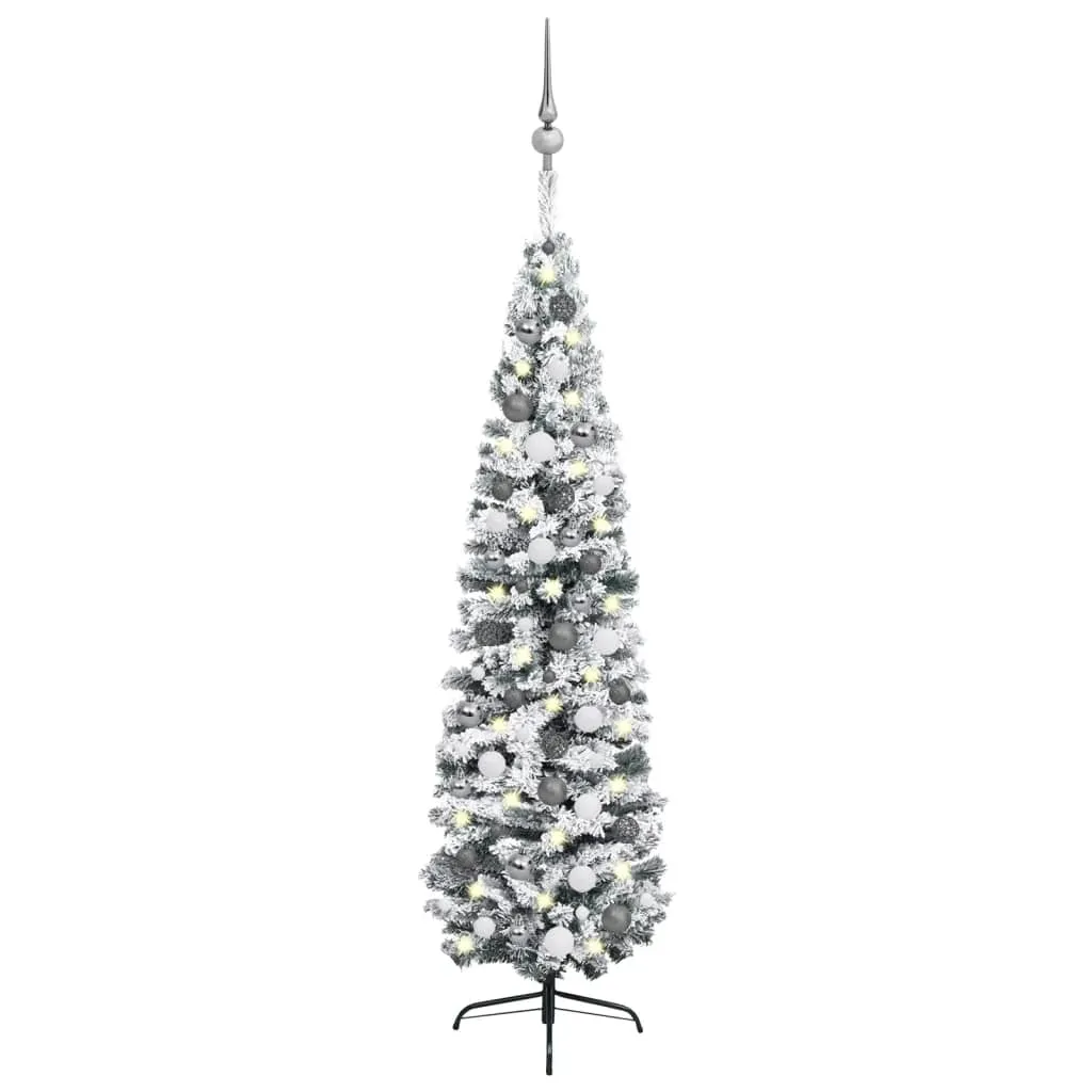 vidaXL Albero di Natale Sottile Preilluminato con Palline Verde 180 cm