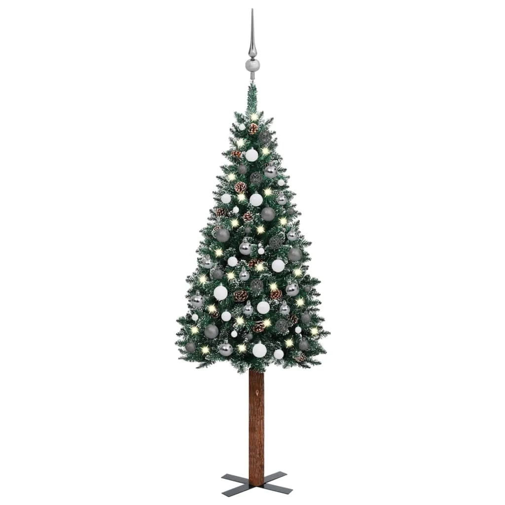 vidaXL Albero di Natale Sottile Preilluminato con Palline Verde 150 cm