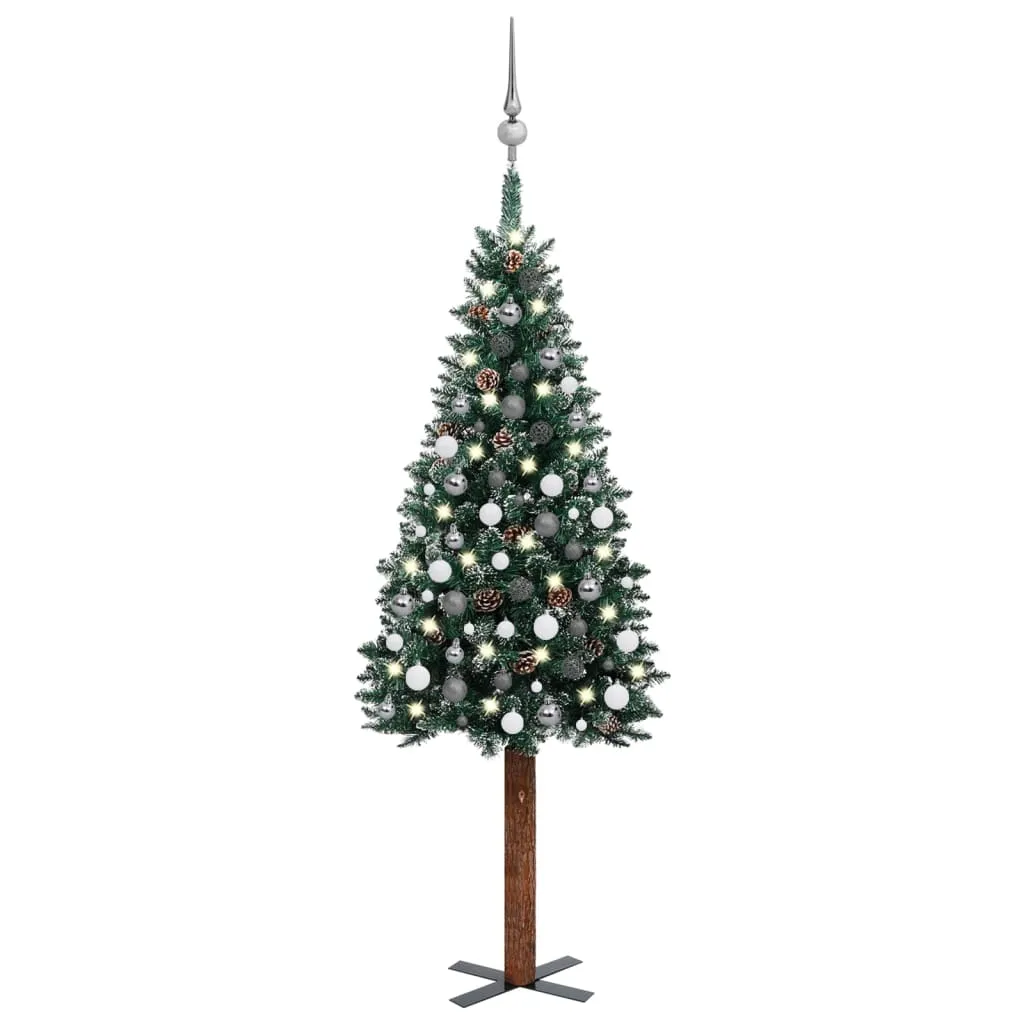 vidaXL Albero di Natale Sottile Preilluminato con Palline Verde 180 cm