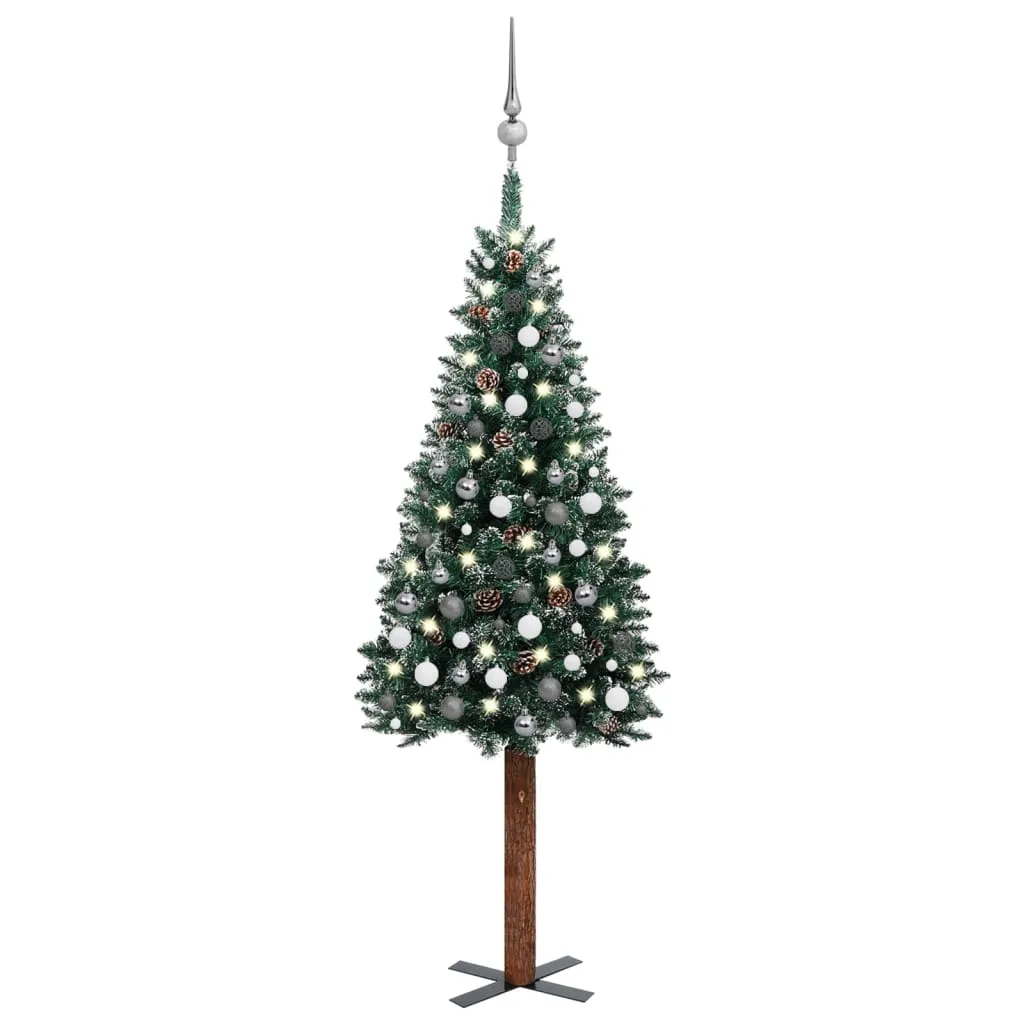 vidaXL Albero di Natale Sottile Preilluminato con Palline Verde 210 cm