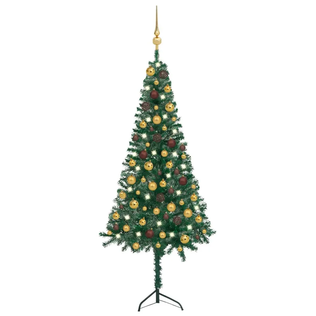 vidaXL Albero Natale per Angolo con LED e Palline Verde 120 cm PVC