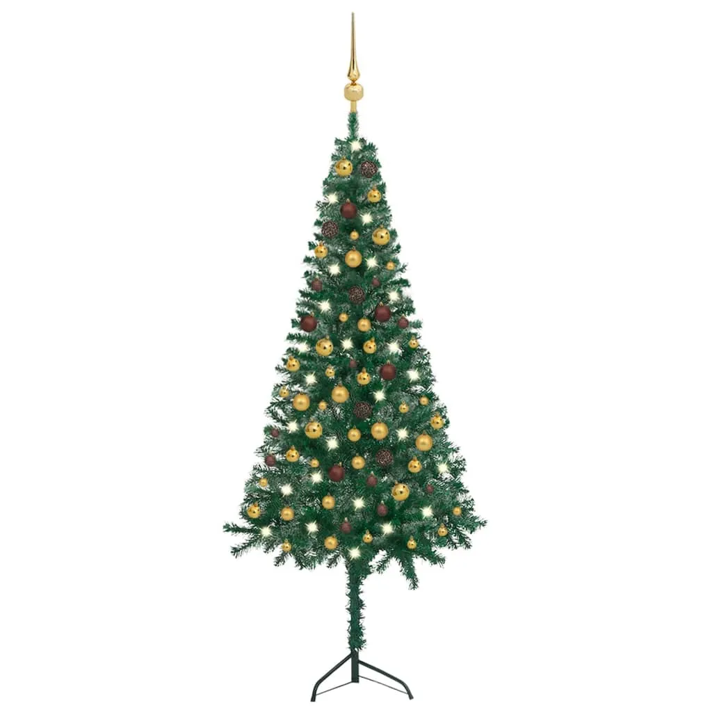 vidaXL Albero Natale per Angolo con LED e Palline Verde 180 cm PVC