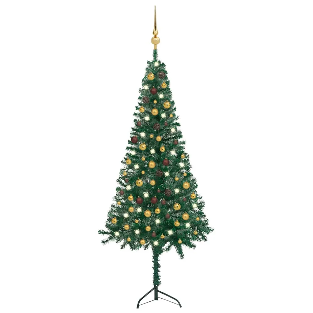 vidaXL Albero Natale Angolare con LED e Palline Verde 210cm PVC