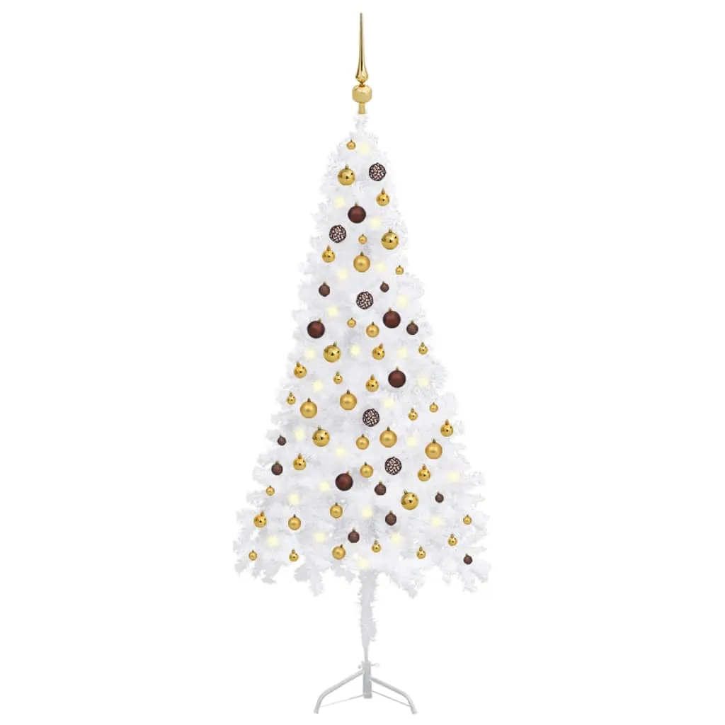 vidaXL Albero Natale per Angolo con LED e Palline Bianco 180 cm PVC