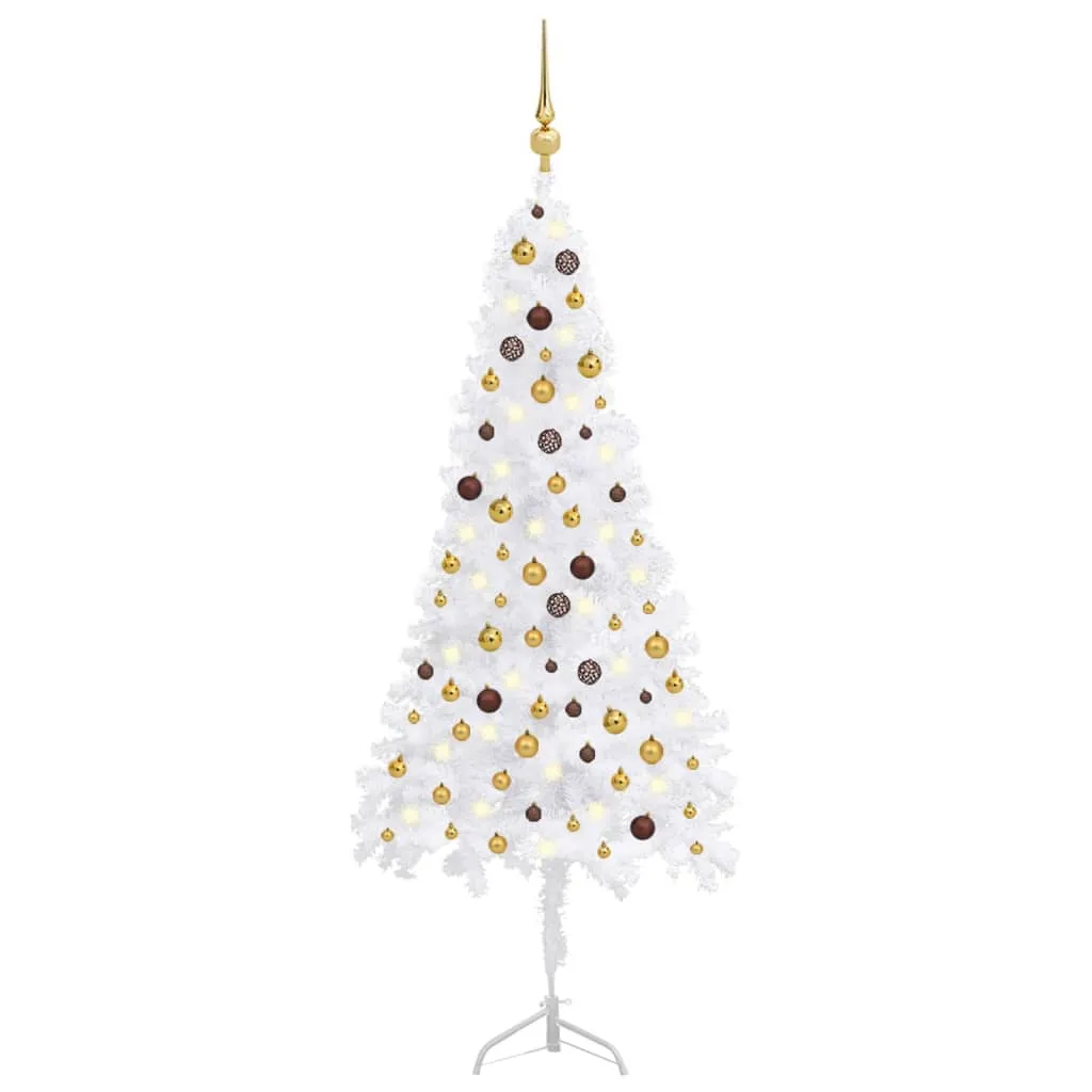 vidaXL Albero Natale per Angolo con LED e Palline Bianco 210 cm PVC