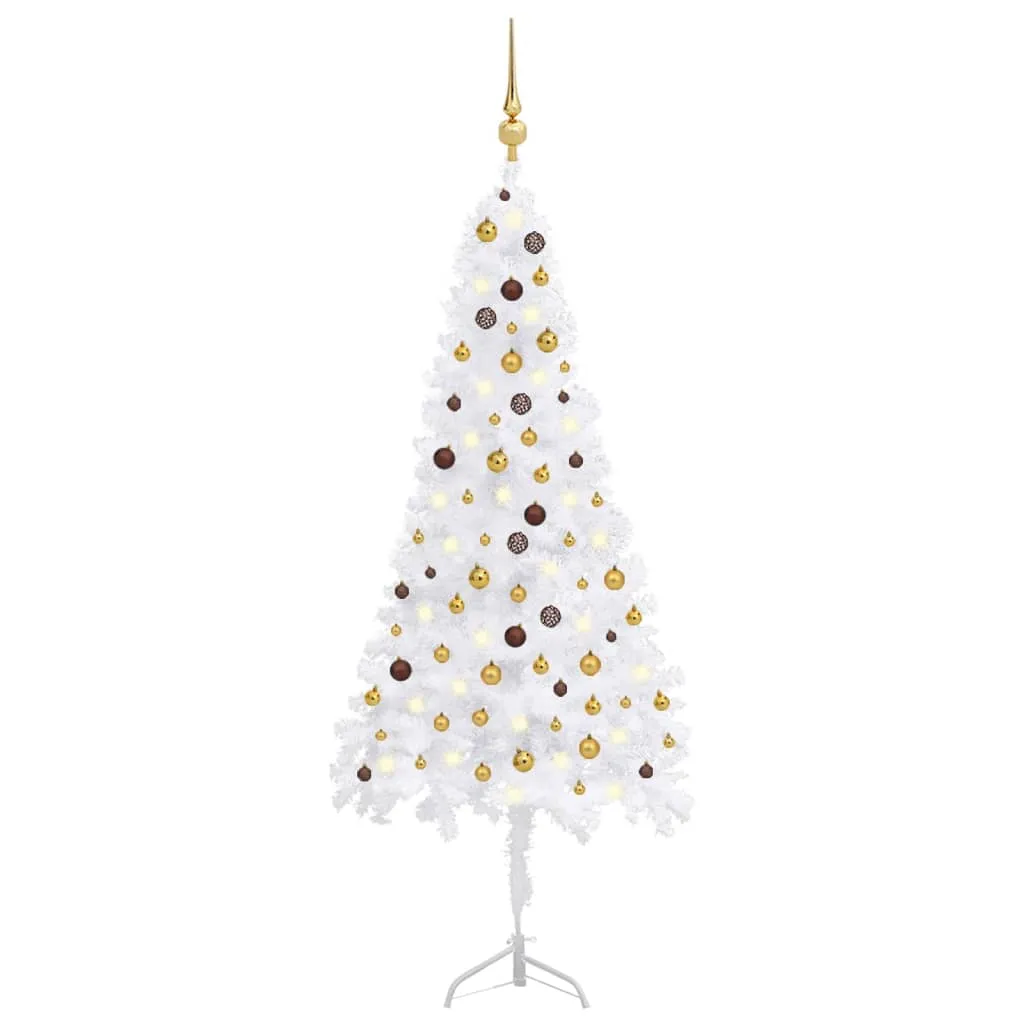 vidaXL Albero Natale per Angolo con LED e Palline Bianco 240 cm PVC