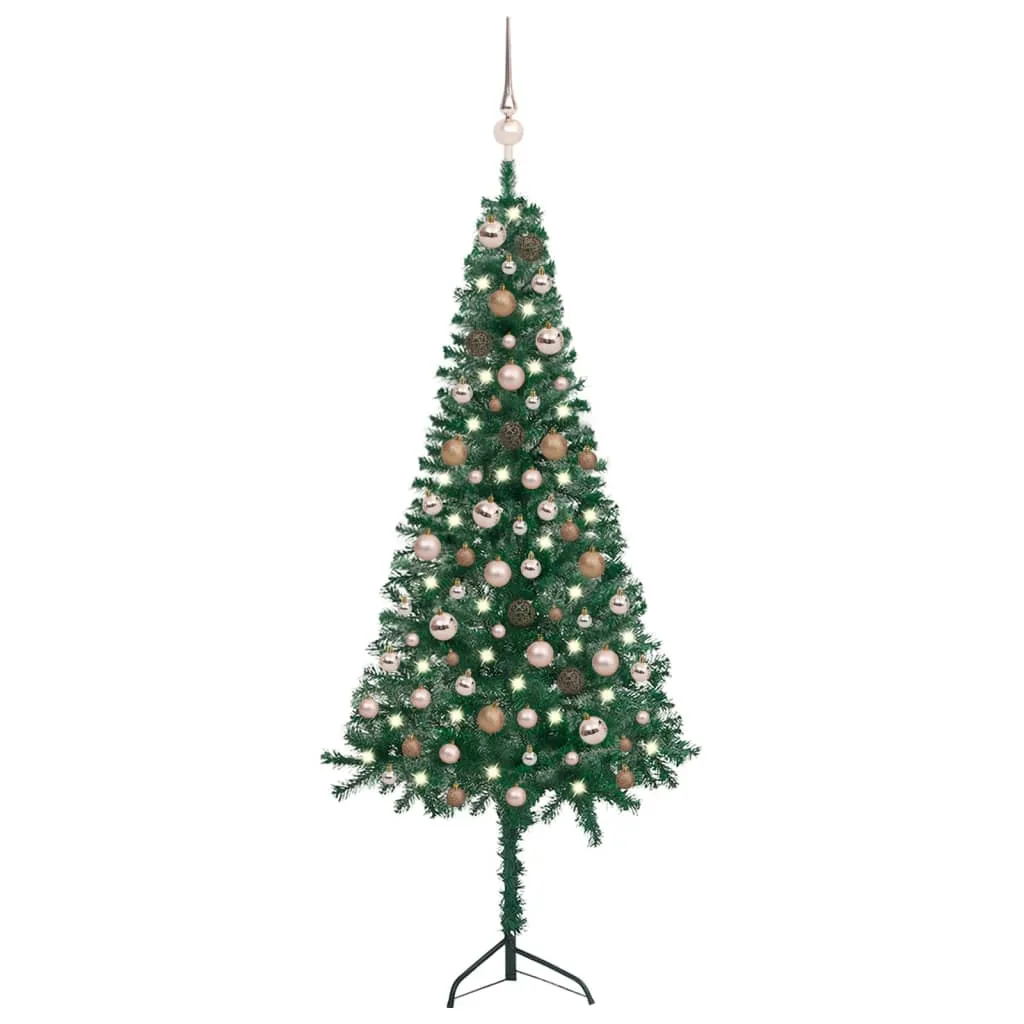 vidaXL Albero Natale per Angolo con LED e Palline Verde 150 cm in PVC