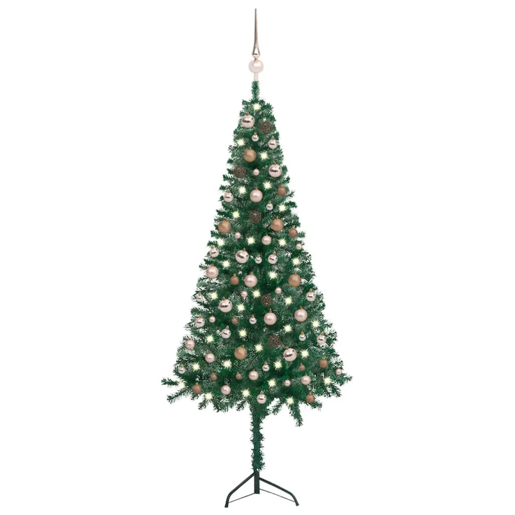 vidaXL Albero Natale per Angolo con LED e Palline Verde 180 cm PVC