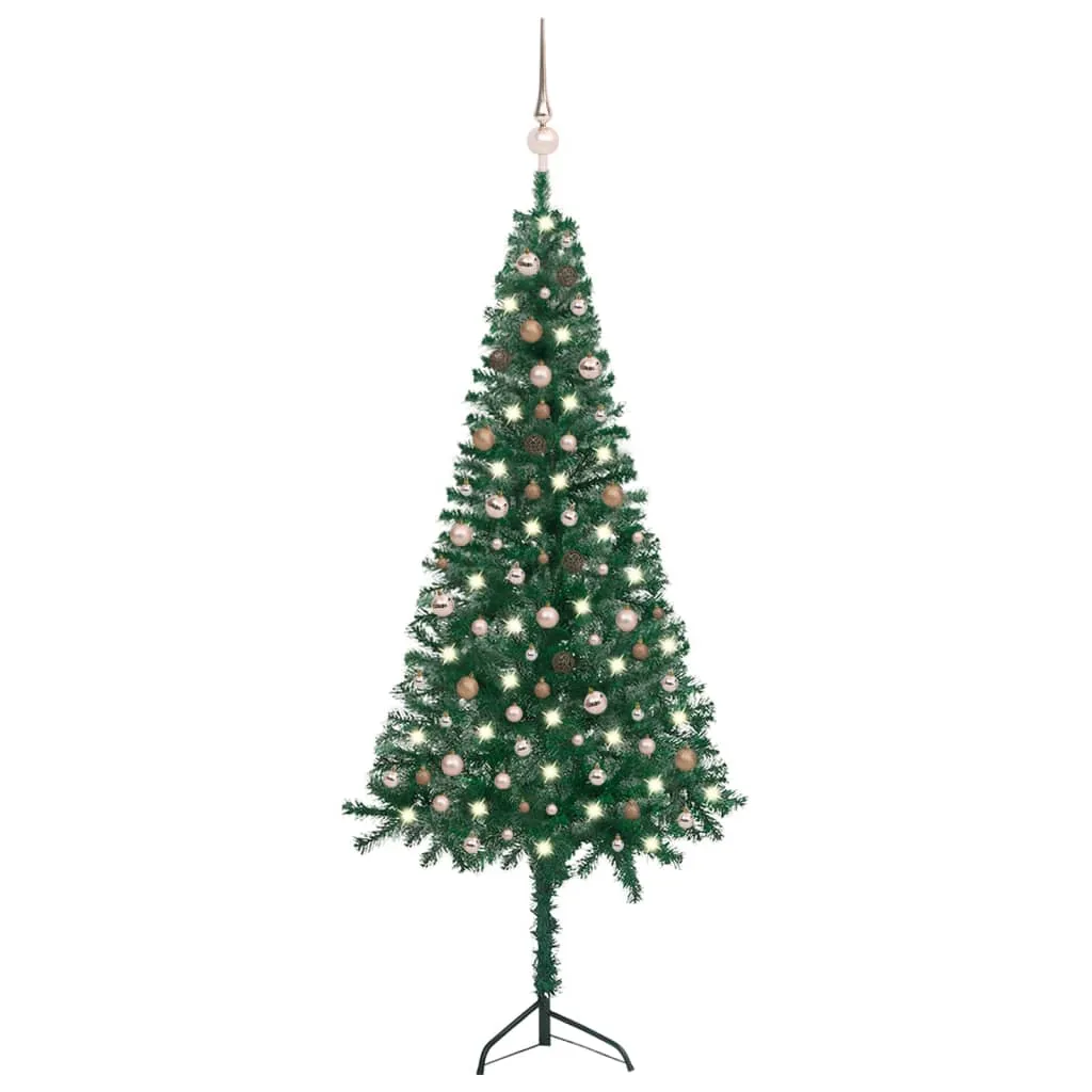 vidaXL Albero di Natale Angolare con LED e Palline Verde 240 cm in PVC